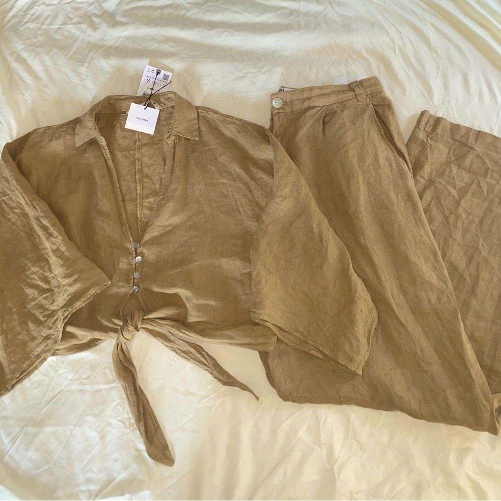 Zara Linen Top & Pants Set